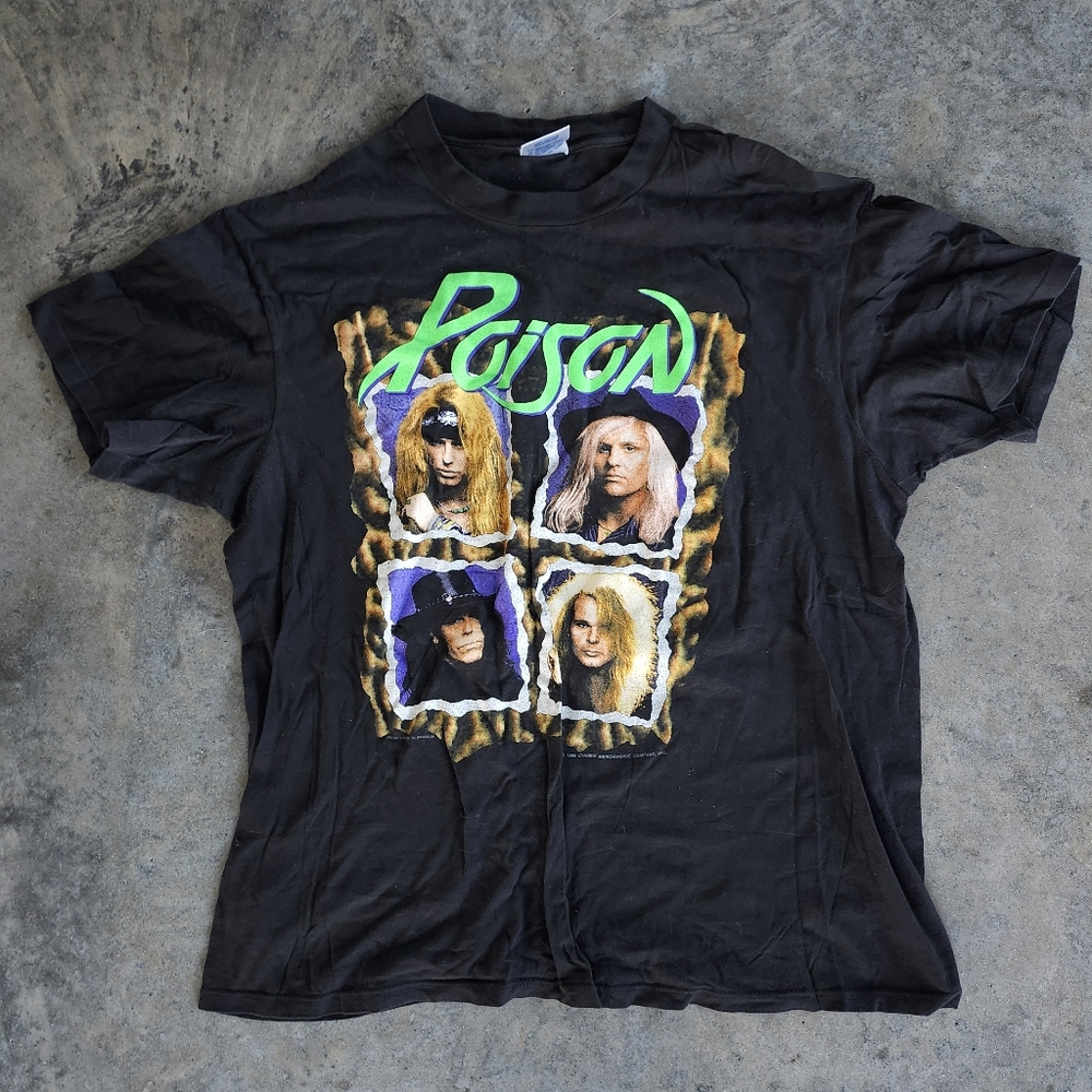 Vintage Poison Flesh & Blood World Tour 1990 1991 Concert T-Shirt Brockum Sz XL